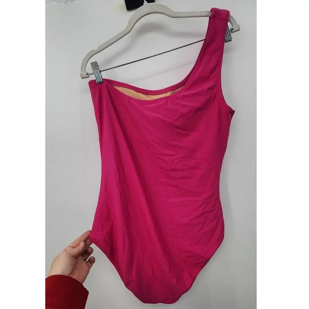 New NWOT‎ J. Crew Sleek Ruched One-Shoulder One-Piece Swimsuit Pink Size 16